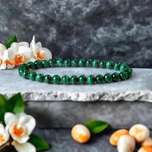 Malachite Crystal Bracelet, Natural Gemstone Healing Bracelet, Heart Chakra, Stone of Transformation