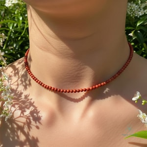 Delicate Red Jasper Choker Necklace, Red Jasper Crystal Beaded Dainty Choker, Natural Stone Minimalist Choker Necklace, Root , Sacral Chakra