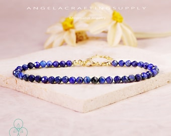 Minimalist Lapis Lazuli Bracelet, Delicate Natural Lapis Lazuli Stone Bracelet, Healing Crystal Dainty Bracelet, Spiritual Protection  Gift