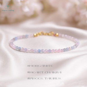 Healing Morganite Crystal Minimalist Bracelet, Natural Gemstone Beaded Dainty Bracelet, Heart Chakra, Stackable