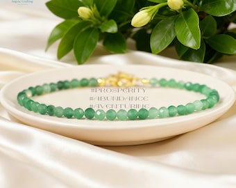 Green Aventurine Crystal Prosperity Bracelet, , Natural Stone Minimalist Dainty Abundance Bracelet, Stackable
