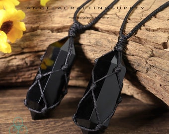 Black Obsidian Wrap Necklace, Natural Gemstone Obsidian Pendant Necklace, Healing Crystal Pendant Necklace, Spiritual Protection Gift