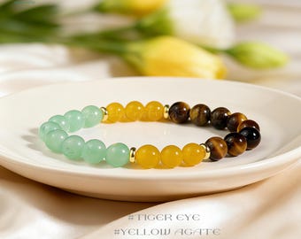 ヒーリングクリスタル繁栄ブレスレット - 天然タイガーアイ、グリーン