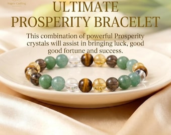 Ultimate Abundance & Success Bracelet: Pyrite ,Citrine,  Aventurine, Tiger Eye ,Clear Quartz Jade Prosperity Gift