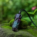 Rainbow Fluorite Necklace, Natural Fluorite Gemstone Double Points Pendant, Healing Crystal ,Crown Chakras