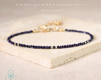 Blue Goldstone Minimalist Bracelet- Natural Stone Dainty Bracelet, Healing Crystal Bracelet, Delicate Yoga Bracelet Gift for Women