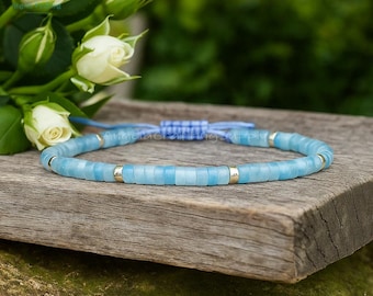 Bracelet en pierre d'aigue-marine naturelle, bracelet en cristal de guérison, pierre de naissance de mars, chakra de la gorge, superposition, empilage