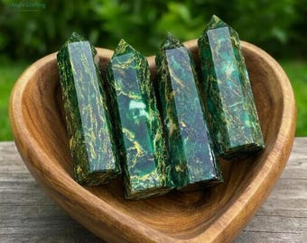 Green Aventurine Crystal Tower Point, Natural Stone Obelisk Wand