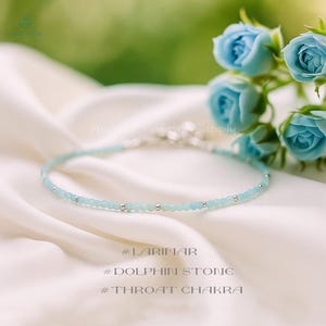 Delicate Larimar Dainty Bracelet, Natural Larimar Gemstone Minimalist Bracelet, Larimar Crystal Bracelet for Women , Throat Chakra  Gift