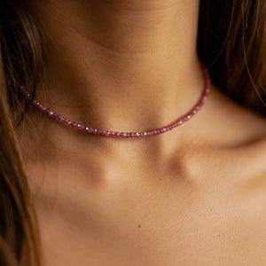 Pink Tourmaline Minimalist Choker Necklace, Pink Tourmaline Crystal Dainty Necklace, Natural Gemstone Choker for Women, Heart Chakra Gift