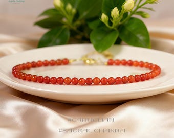 Carnelian Crystal Dainty Bracelet, Natural Gemstone Minimalist Bracelet, Sacral Chakra, Stone of Vitality