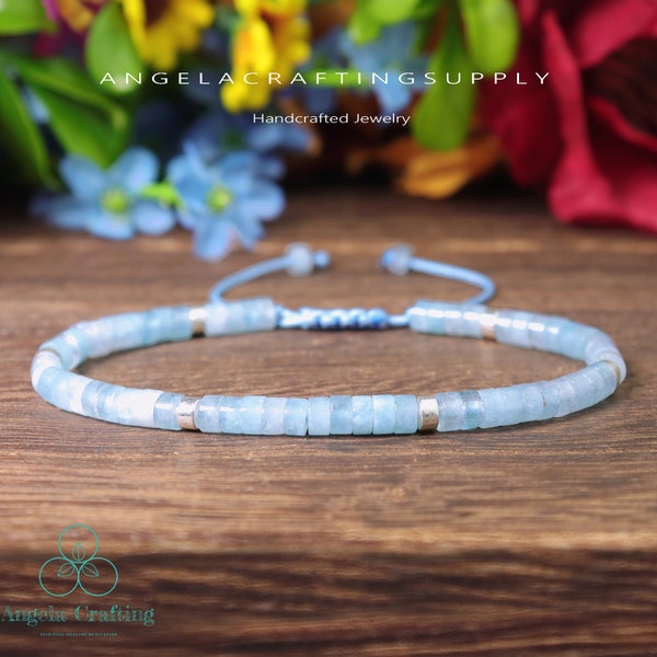 Aquamarine Bracelet, Natural Stone Bracelet, Healing Crystal Dainty Bracelet, Spiritual Protection March Birthstone Gift, Delicate Bracelet