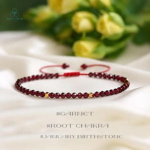 Healing Garnet Crystal Bracelet, Natural Gemstone Dainty Minimalist Bracelet, Spiritual Protection, January Birthstone