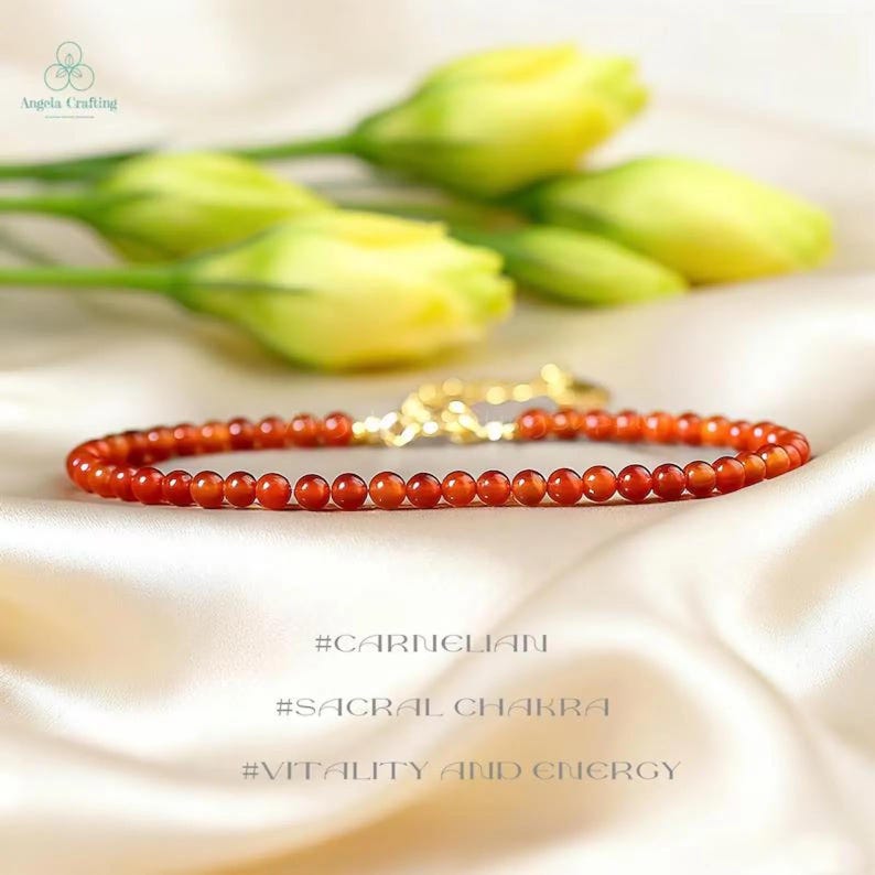 Elegant rött karneolhalsband, minimalistisk kristallchoker, sakralchakra, kristallälskare brudtärnegåva Carnelian Bracelet