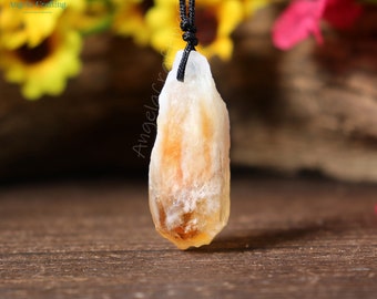 Rough Raw Citrine Necklace, Natural Gemstone Citrine Pendant Necklace, November Birthstone Healing Crystal Spiritual Protection Gift