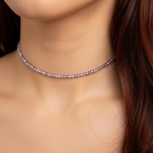 Minimalist Lepidolite Choker Necklace,  Lepidolite Crystal Beaded Dainty Choker, Natural Lepidolite Stone Choker, Third Eye Chakra Gift