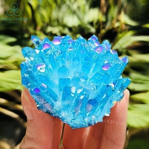 Angel Blue Aura Quartz Crystal Cluster, Crystal Point Natural Stone Cluster, Healing Crystal Mineral Specimen Home Decor