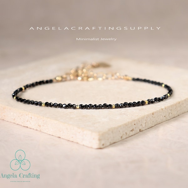 Minimalist Bracelet- Delicate Natural Black Obsidian Stone Bracelet, Healing Crystal Dainty Bracelet, Yoga Bracelet Gift for Women