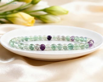 Rainbow Fluorite Crystal Bracelet ,Natural Gemstone Bracelet, Focus and Concentration, Third Eye Chakra