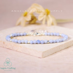 Blauer Spitzen Achat Zierliches Armband, Naturstein Minimalistisches Armband, Heilendes Blaues Freundschaftsarmband für Frauen, Halschakra Geschenk