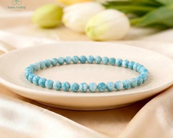 Dainty Larimar Bracelet, Natural Gemstone, Minimalist Crystal Jewelry, Throat Chakra , Stackable