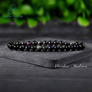 Delicate Rainbow Obsidian Dainty Bracelet, Obsidian Crystal Bracelet, Natural Gemstone Sagittarians Birthstone Gift for Women ,Root Chakra