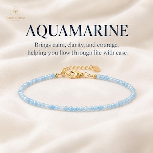 Aquamarine Crystal Healing Minimalist Bracelet, Natural Stone Dainty Bracelet, March Birthstone, Throat Chakra