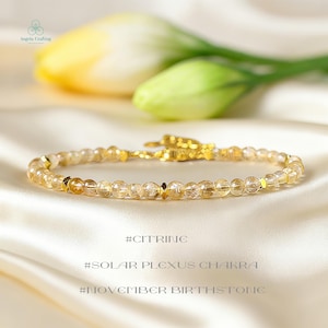 Bracciale minimalista con cristallo di citrino curativo, braccialetto delicato con pietre preziose naturali, pietra portafortuna di novembre, chakra del plesso solare
