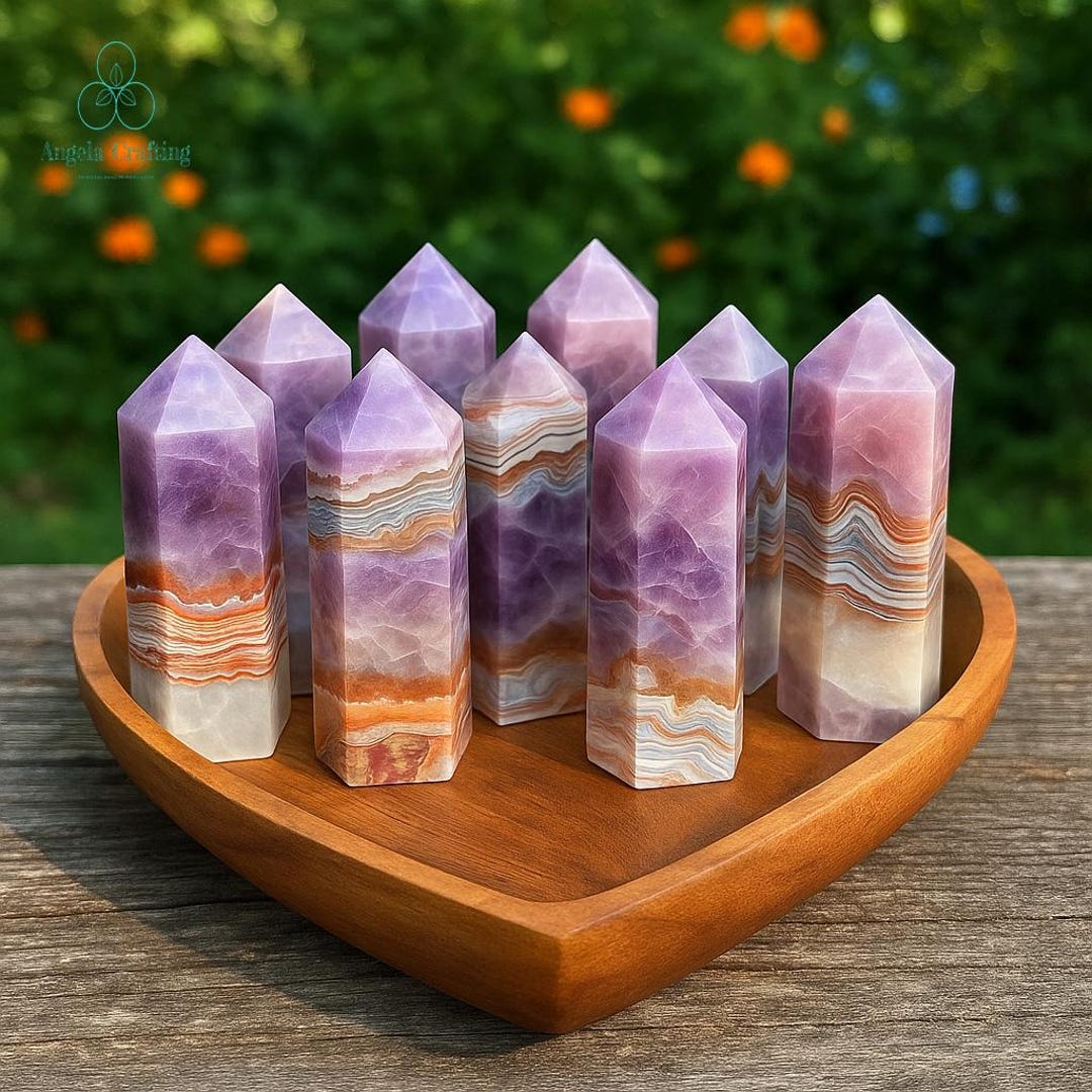 アメジストレースアゲートクリスタルタワーポイント、天然宝石