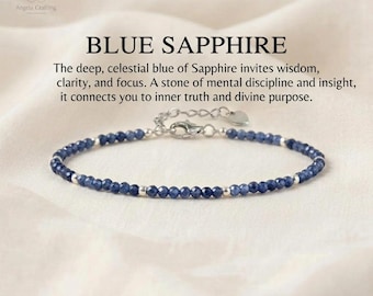 Minimalist Sapphire Crystal Healing Bracelet, September Birthstone  Dainty Blue Gemstone Jewelry Bridesmaid Gifts