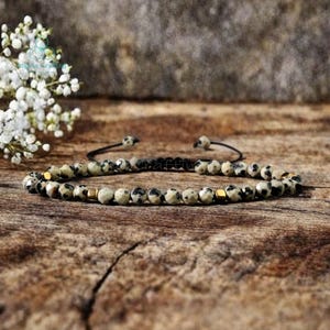 Delicate Dalmatian Jasper Minimalist Bracelet- Natural Dalmatian Jasper Stone Bracelet, Dainty Bracelet for Women, Root Chakra Crystal Gift