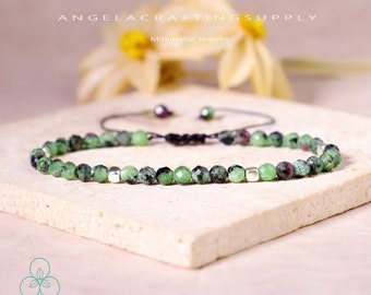 Ruby Zoisite Bracelet, Natural Stone Bracelet, Healing Crystal Dainty Bracelet, Spiritual Protection Reiki Gift, Delicate Bracelet
