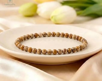 4mm Picture Jasper Bracelet - Dainty Landscape Stone Jewelry - Minimalist Earthy Gift for Her