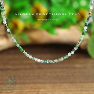 Green Moss Agate Choker Necklace, Natural Stone  Moss Agate Crystal Dainty Choker, Layering Necklace, Minimalist Gift for Her