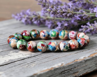 Meeressediment Jaspis Armband, Naturstein Stretch Armband, Heilkristall, Herz Chakra, Stacking