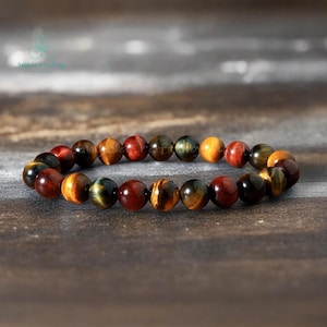 Rainbow Tiger Eye Bracelet, Natural Tiger Eye Stone Bracelet, Tiger Eye Crystal Bracelet, Solar Plexus Chakra Gift for Women