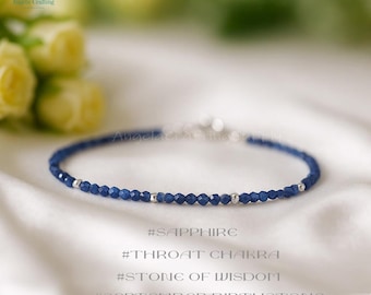 Stone of Wisdom, Delicate Sapphire Crystal Minimalist Bracelet, September Birthstone ,Natural Gemstone Dainty Bracelet, Throat Chakra