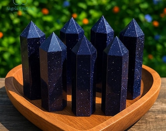 Blue Goldstone Point Tower, Natural Gemstone Crystal Quartz Obelisk Wand, Home Decor ,Mineral Specimens