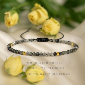 Larvikite Dainty Bracelet, Natural Larvikite Gemstone Minimalist Bracelet, Delicate Larvikite Crystal Bracelet, Root Chakra Gift for Women