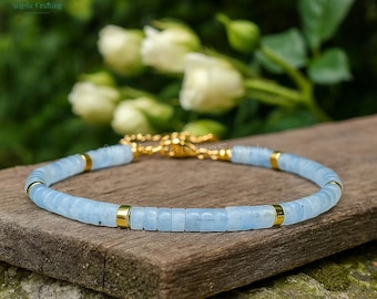 Bracelet minimaliste guérisseur en cristal aigue-marine, bracelet délicat en pierres précieuses naturelles, pierre de naissance de mars, chakra de la gorge