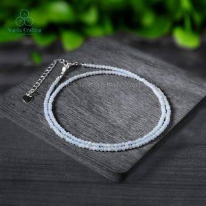 Angelite Necklace, Angelite Choker, Delicate Angelite Dainty Necklace, Natural Stone Surfer Necklace, Aquarius Birthstone Minimalist Gift