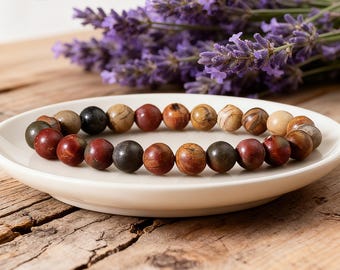 Natural Cherry Creek Jasper Stone Bracelet -Grounding, Emotional Stability Crystal Bracelet, Root Chakra