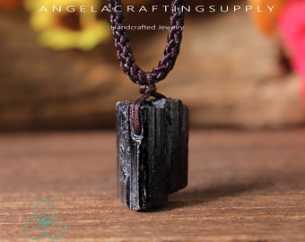 Rough Raw Black Tourmaline Necklace, Natural Gemstone Tourmaline Pendant Necklace, Healing Crystal Necklace ,Spiritual Protection Gift