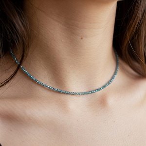 Blue Topaz Minimalist Choker for Stacking, Natural Blue Topaz Stone Necklace, Blue Topaz Crystal Dainty Choker, Throat Chakra Gift for Women