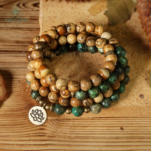 African Turquoise Stone Bracelet. 108 Beads Mala Prayer Bracelet, Natural Gemstone Bracelet, Meditation Bracelet ,Root Chakra Gift