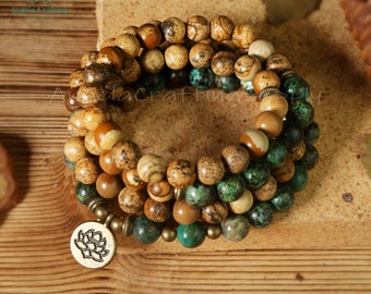 African Turquoise Stone Bracelet. 108 Beads Mala Prayer Bracelet, Natural Gemstone Bracelet, Healing Meditation Bracelet Inner Peace Gift