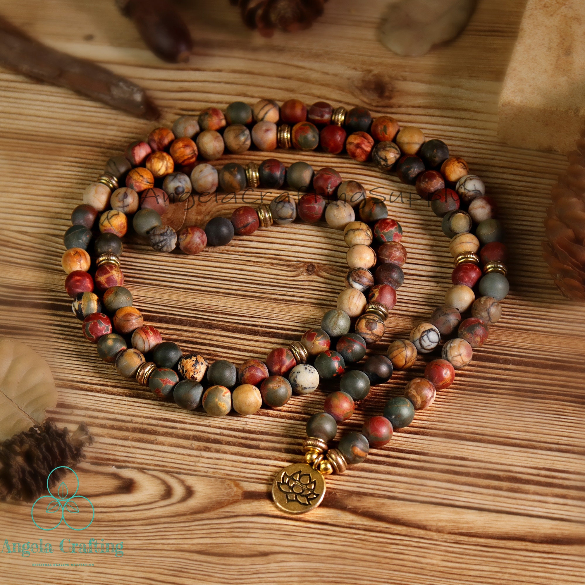Red Creek Jasper Stone Bracelet. 108 Beads Mala Prayer Bracelet, Natural Gemstone Bracelet, Anxiety Stress Relief Bracelet Inner Peace Gift