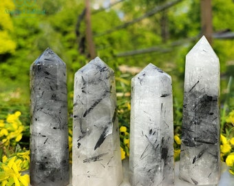 Black Tourmaline Tower Points , Black Tourmaline Obelisk Wand, Natural Stone Healing Crystal Carving Collection Mineral Specimens Gift