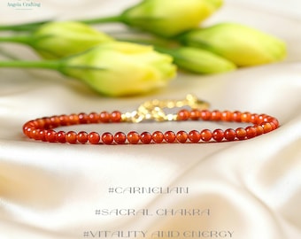 Healing Carnelian Crystal Dainty Bracelet, , Natural Gemstone Minimalist Bracelet, Sacral Chakra , Courage ,Confidence