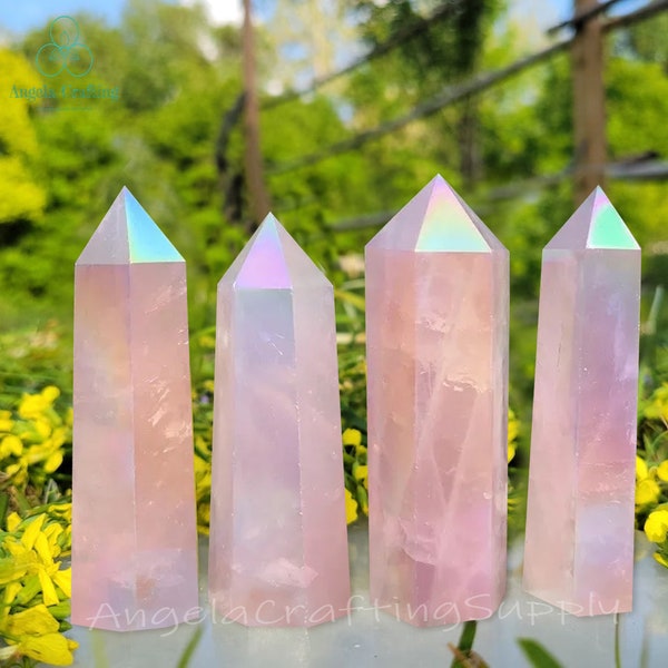 Angel Aura Quartz Points, Angel Aura Quartz Tower, Angel Aura Quartz Obelisk Wand, Natural Gemstone Healing Crystal Quartz Home Decor Gift